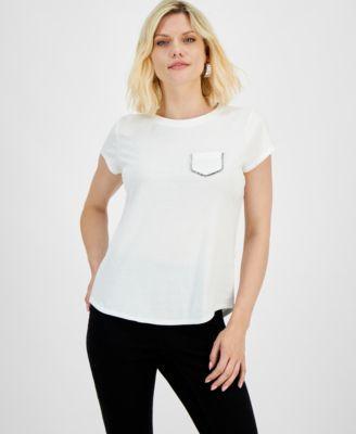 Petite Cotton Embellished-Pocket T-Shirt, Created for Macy's  Product Image