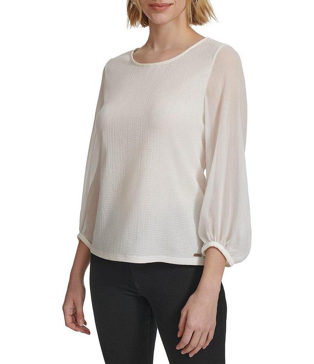 Calvin Klein Stretch Crew Neckline Long Sleeve Blouse Product Image