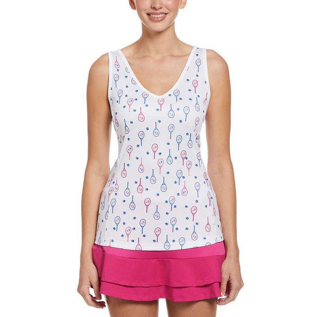 Womens Grand Slam Keyhole Back Print Tennis Tank White Product Image