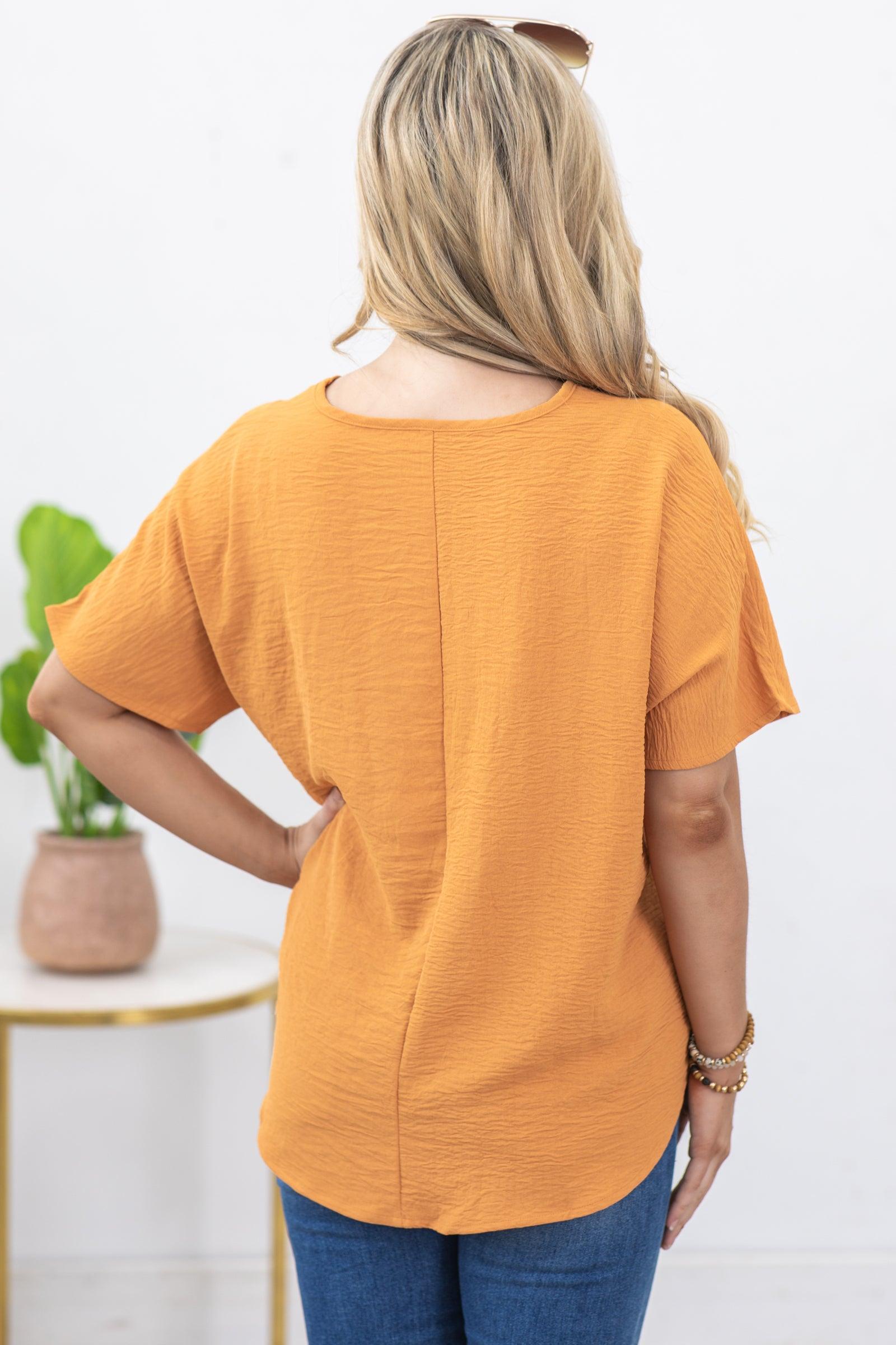 Orange V-Neck Airflow Woven Top Product Image