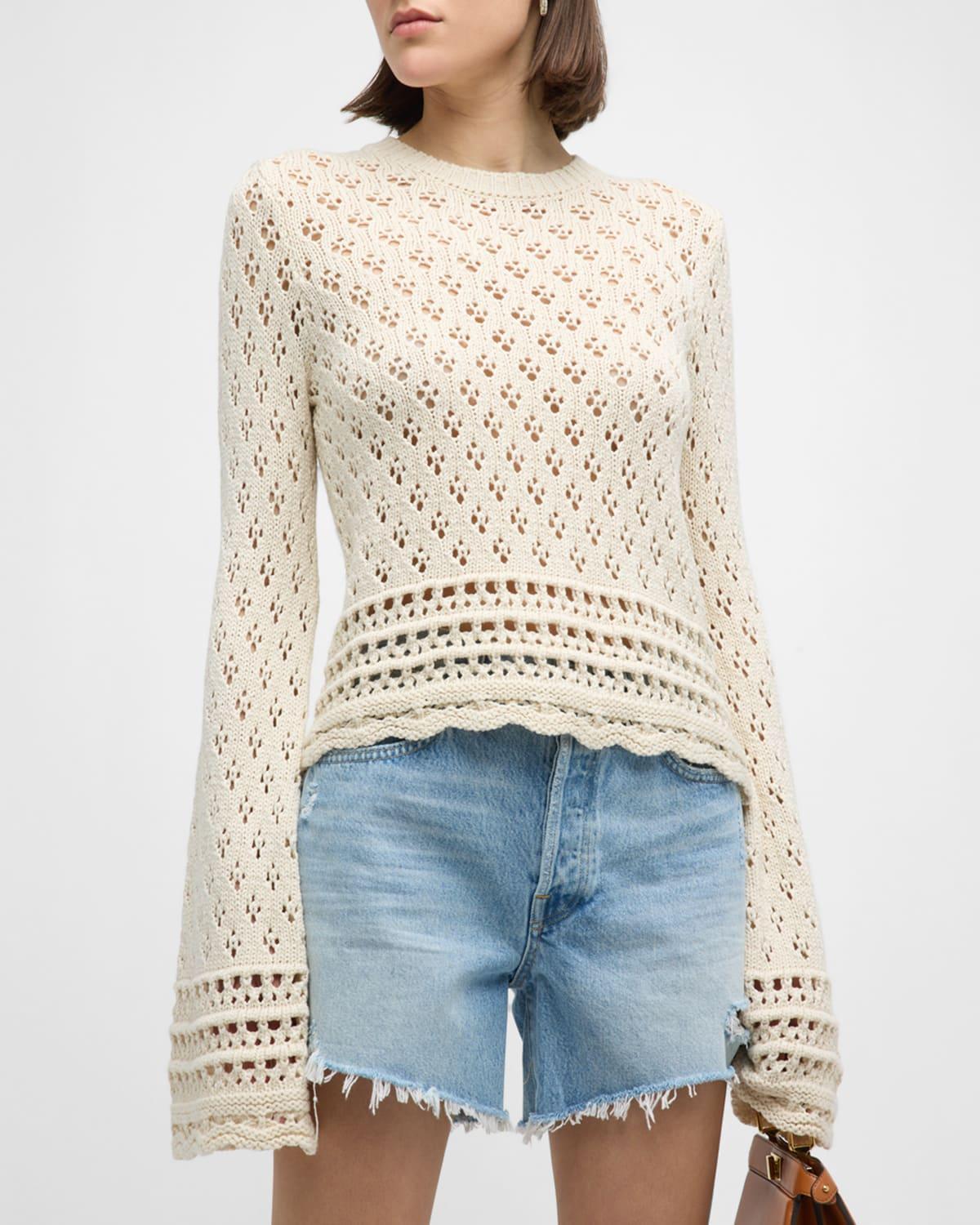 Crochet Knit Long-Sleeve Top Product Image