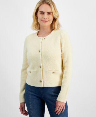 Petite Button-Front Boucle Cardigan, Created for Macy's  Product Image