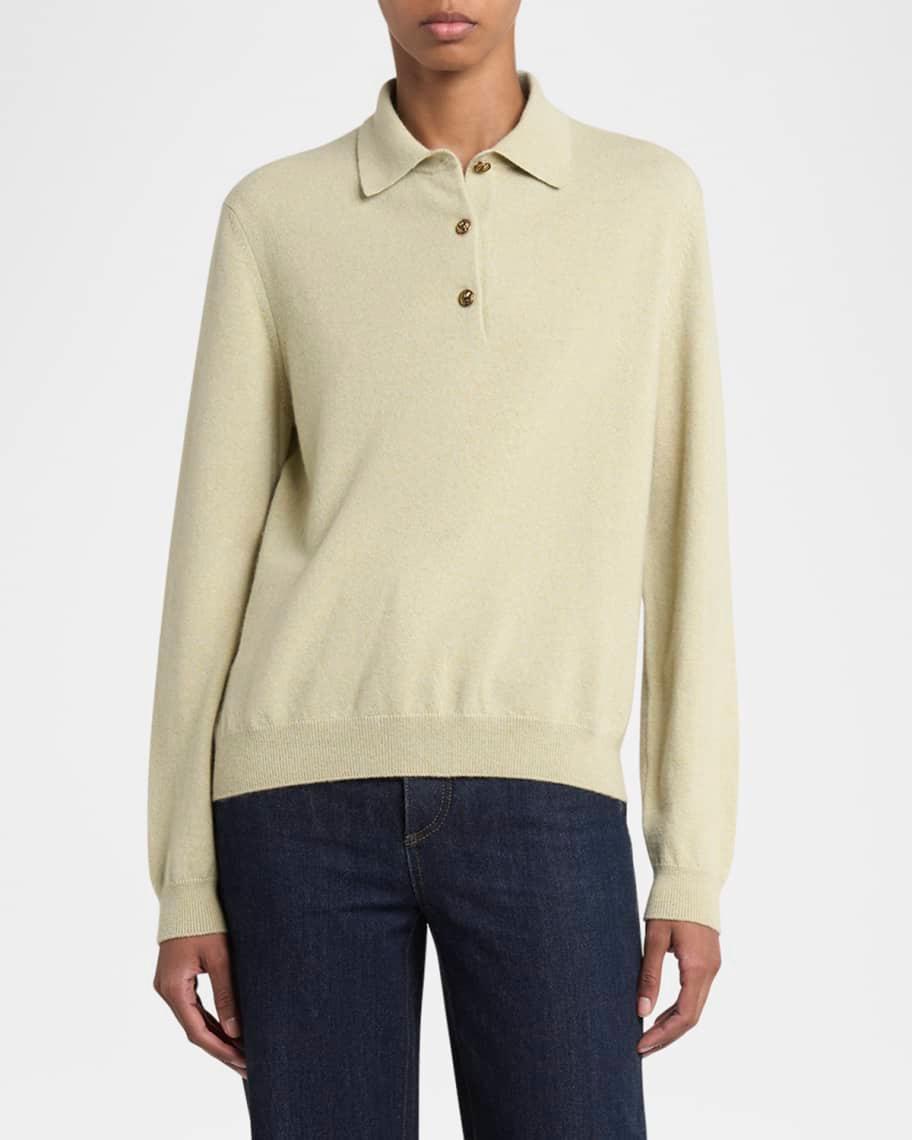 Long-Sleeve Cashmere Polo Sweater Product Image