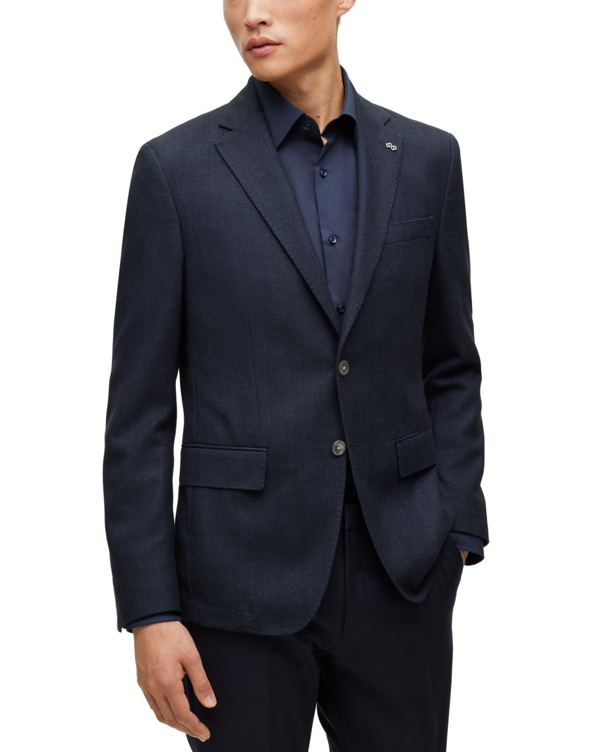 Mens Slim-Fit Jacket in Herringbone Cotton and Virgin Wool Product Image