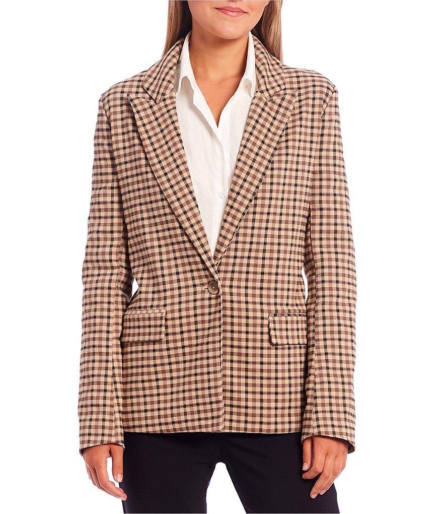 Takara Plaid Notch Collar Long Sleeve Blazer Product Image