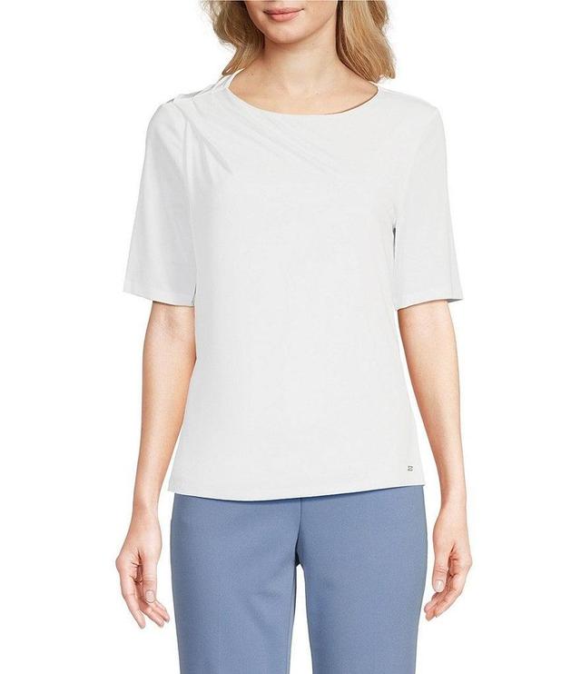 Calvin Klein Solid Knit Crew Neck Elbow Sleeve Drape Top Product Image