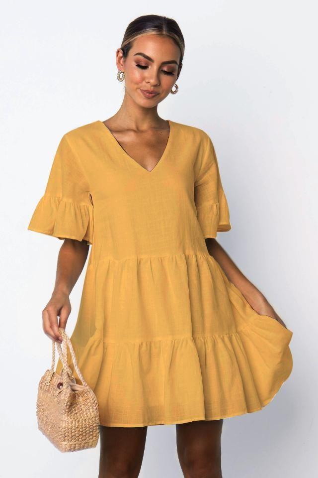 Short-Sleeve Loose-Fit Mini Tiered Dress product image