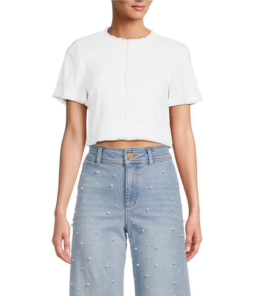 Antonio Melani Lexi Linen Blend Crew Neck Short Sleeve Cropped Top Product Image