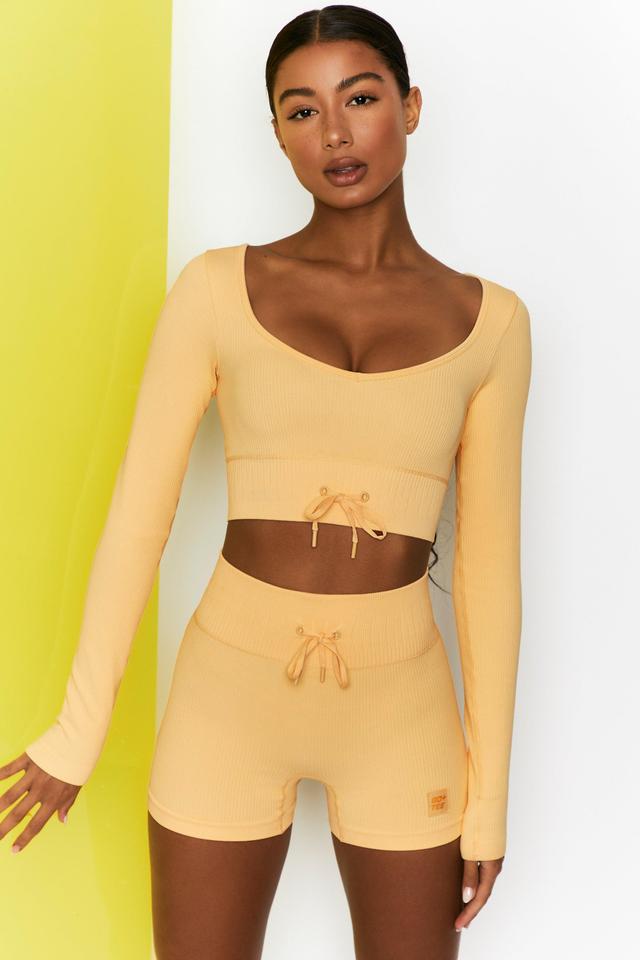 Time Check Ribbed Long Sleeve Crop Top in Yellow Product Image