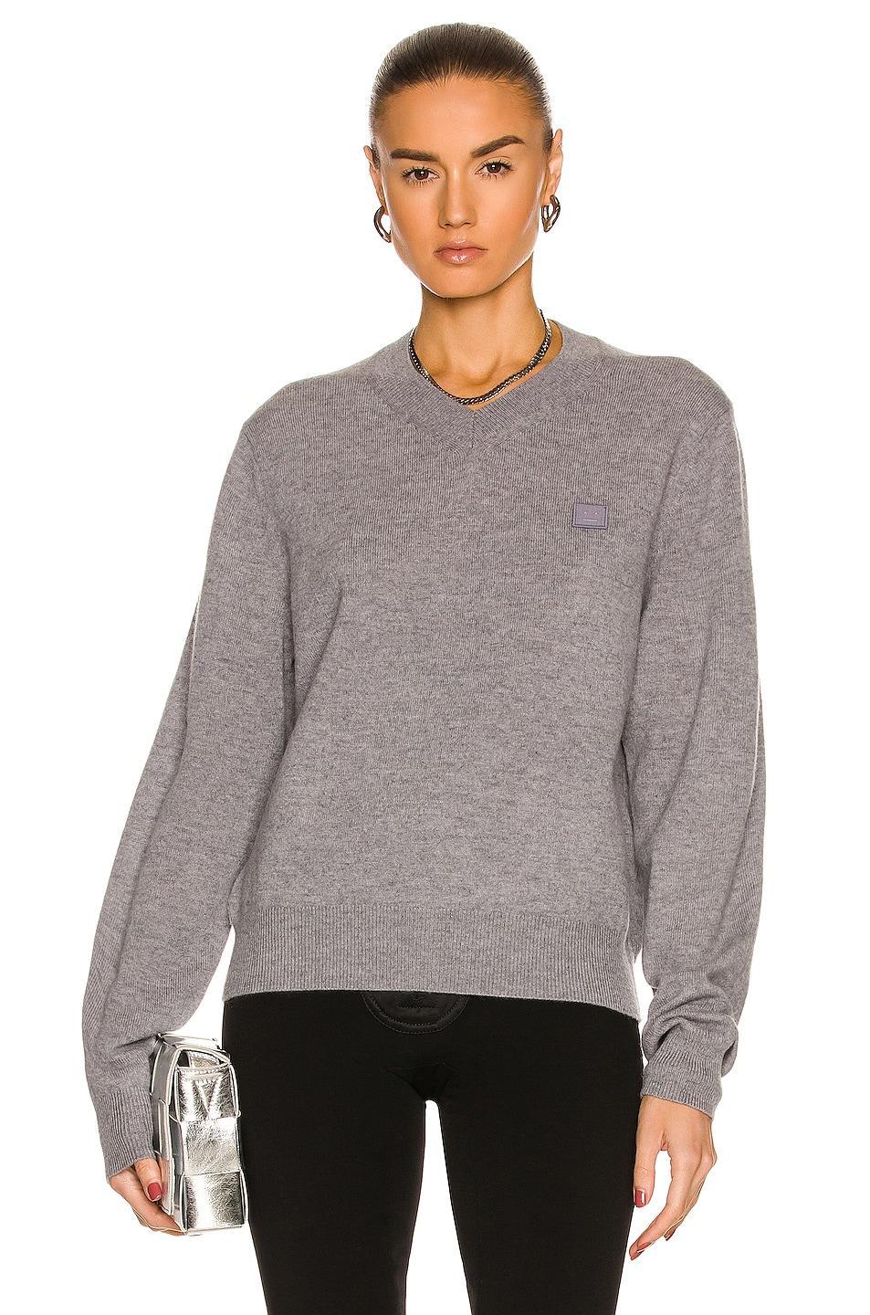 Acne Studios Face V Neck Sweater in Grey Product Image