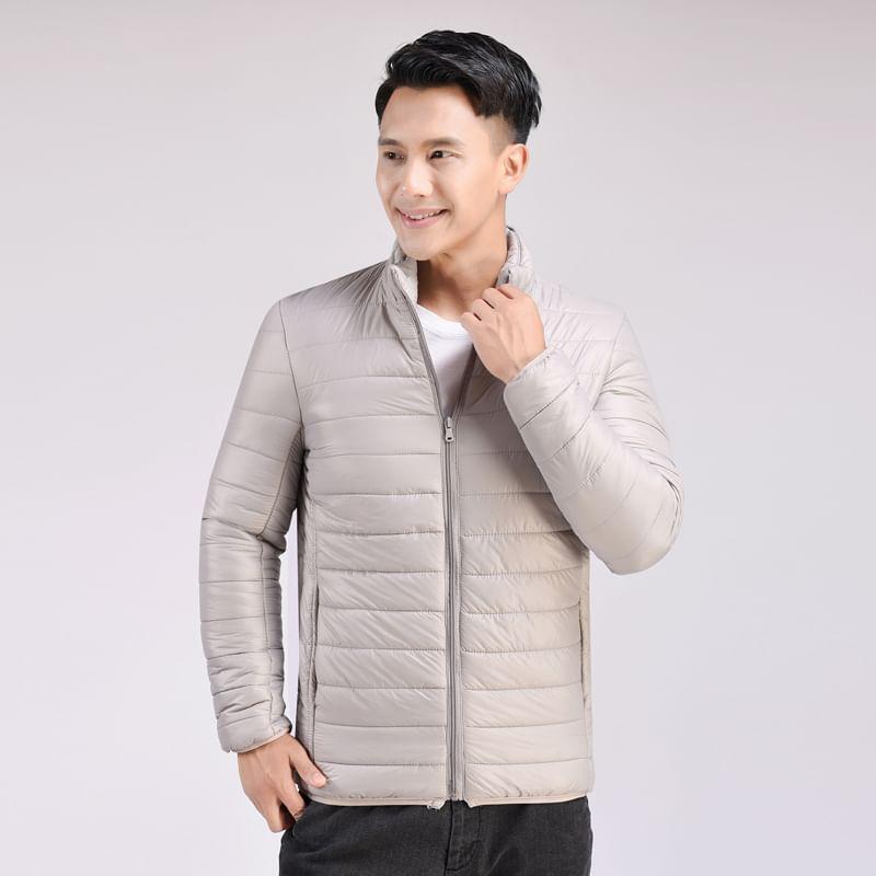 Stand Collar Plain Zip Up Puffer Jacket Product Image