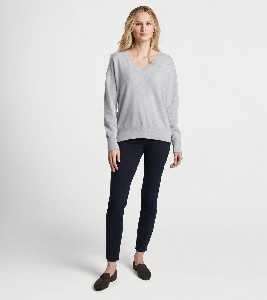 Peter Millar Womens Artisan Crafted Cashmere V-Neck Sweater | Color: Light Grey | Size: M Product Image