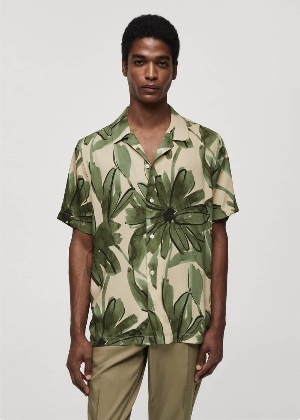 MANGO MAN - Regular fit tropical print shirt greenMen Product Image