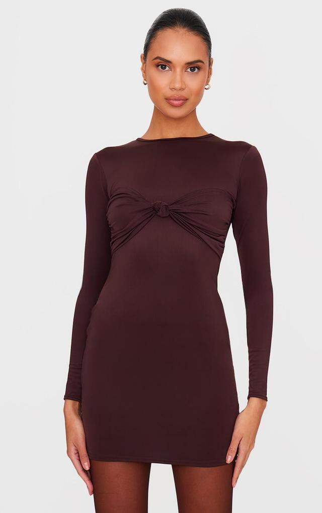 Chocolate Twist Bandeau Detail Long Sleeve Mini Bodycon Dress Product Image