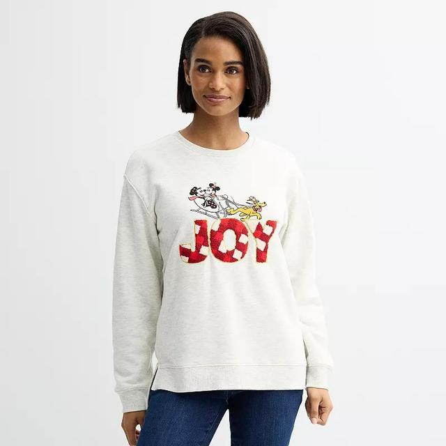 Disneys Mickey Mouse, Minnie Mouse, And Pluto Joy Sleigh Ride Womens Graphic Pullover Oatmeal Grey Product Image