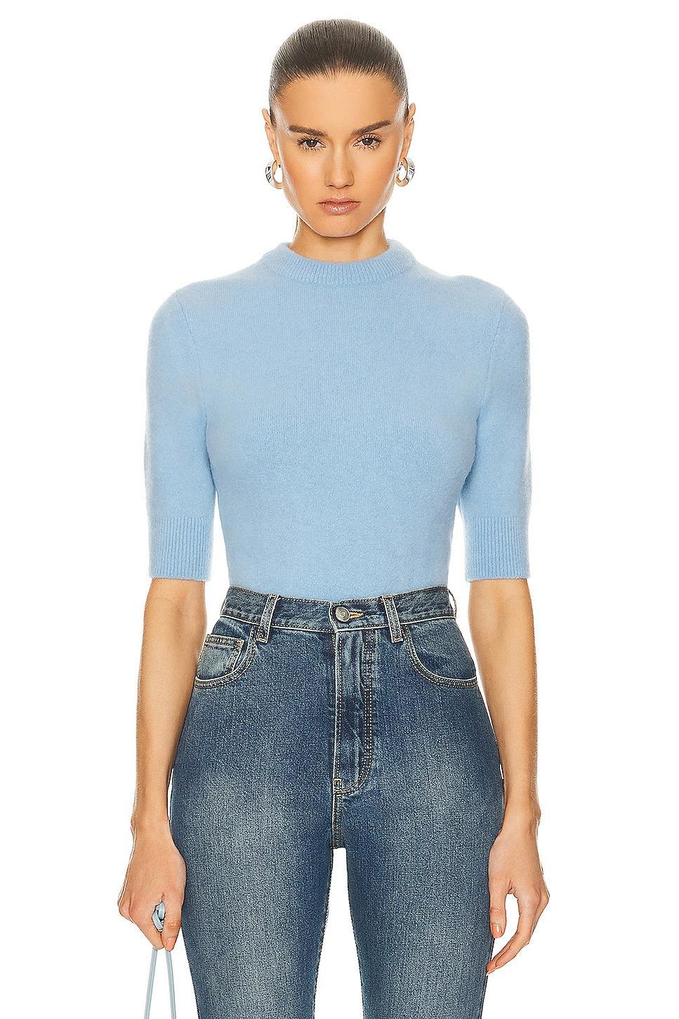 ALAÏA Cropped Jumper Sweater in Ciel - Blue. Size 38 (also in 36). Product Image