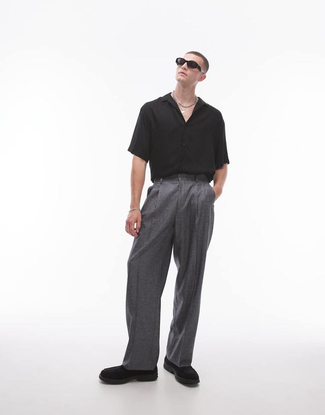 Topman wide leg cross hatch suit pants in gray Product Image