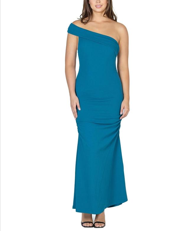 24seven Comfort Apparel Womens Party One Shoulder Rouched Maxi Dress Product Image