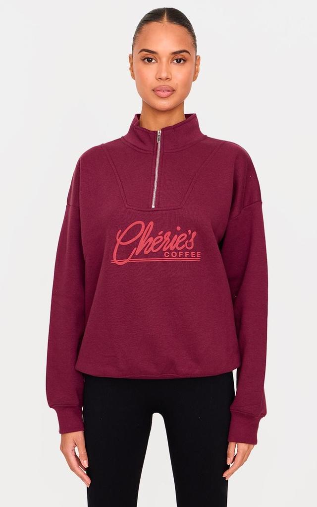 Plum Cheries Coffee Puff Print Half Zip Sweatshirt Product Image