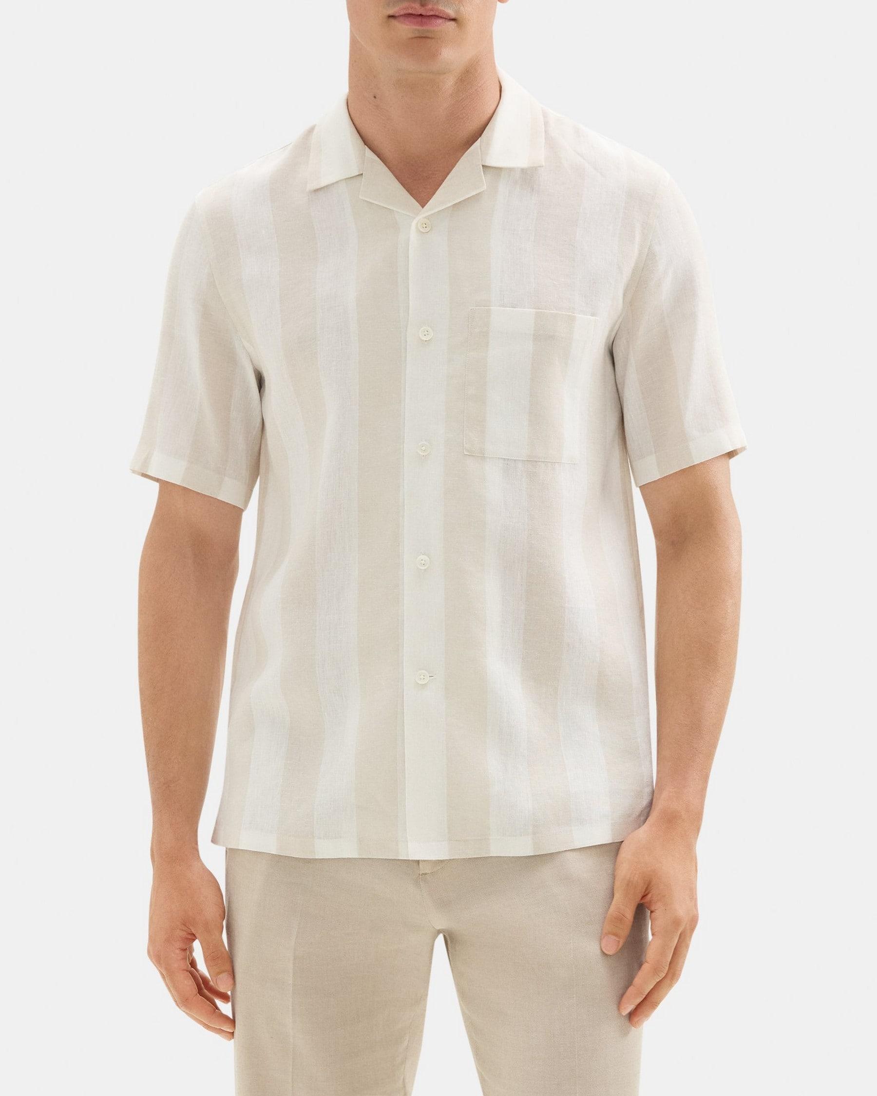 Short-Sleeve Camp Shirt in Striped Linen-Blend Product Image