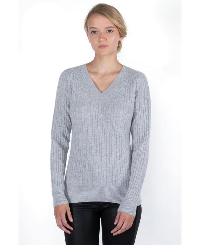 J Cashmere Womens 100% Cashmere Cable-knit Long Sleeve Pullover V Neck Sweater Product Image