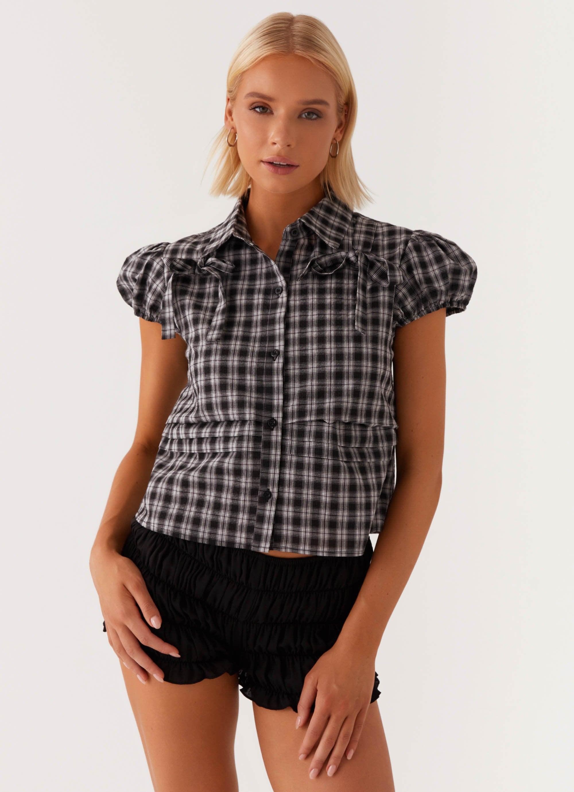 Lorraine Puff Sleeve Top - Black White Check product image