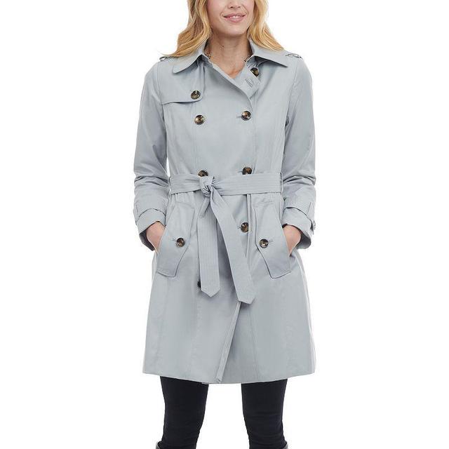 Womens London Fog Double-Breasted Trench Coat Grey Product Image