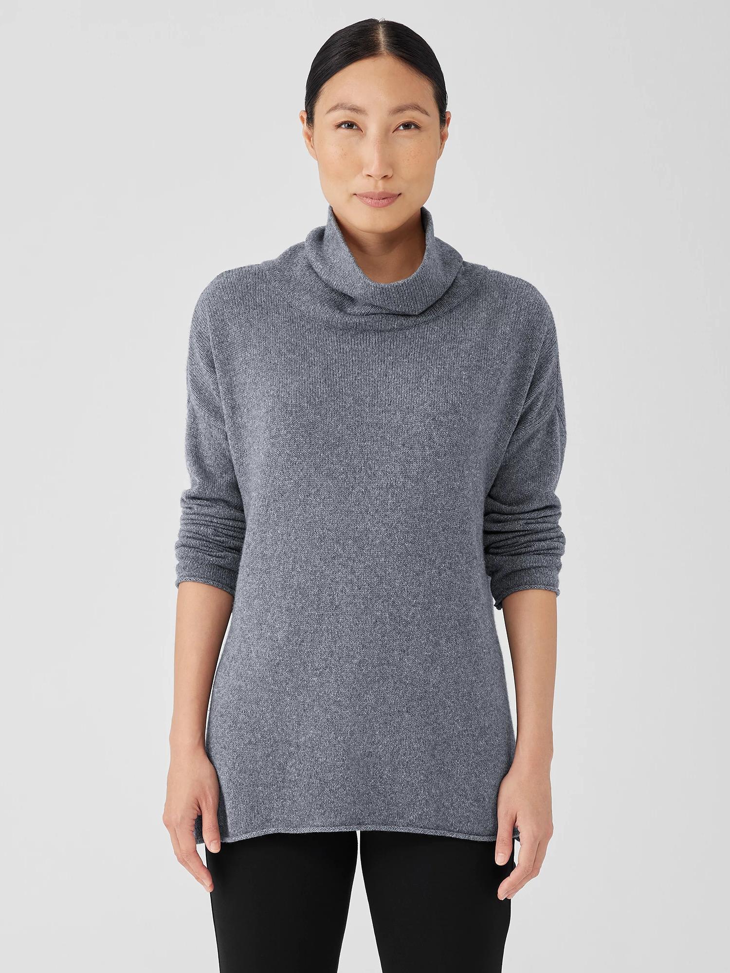 EILEEN FISHER Cotton and Recycled Cashmere Turtleneck Long Topfemale Product Image