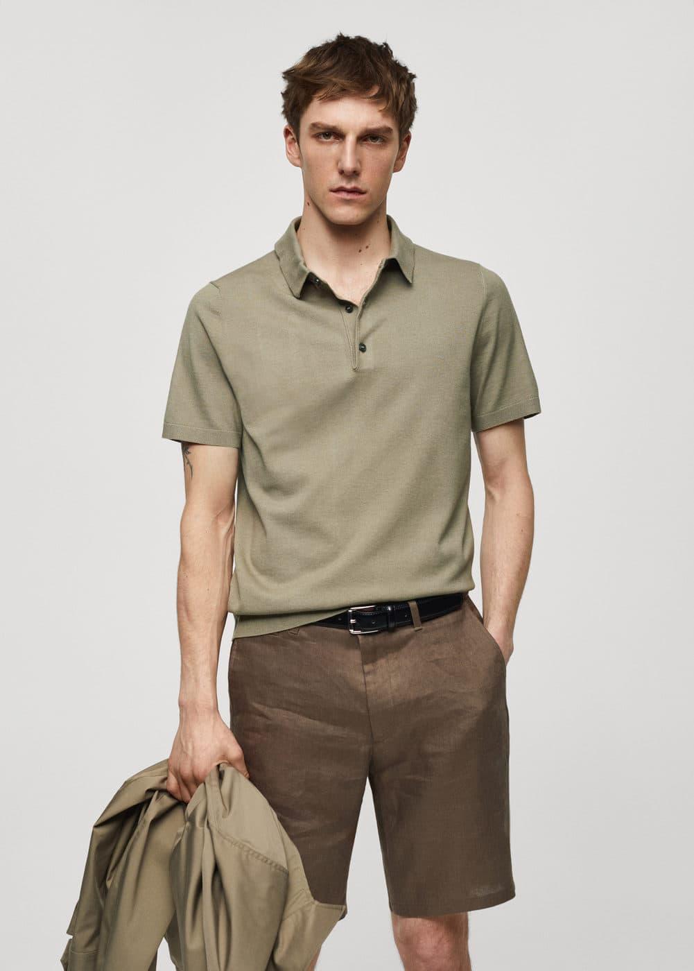 MANGO MAN - Fine-knit polo shirt olive greenMen Product Image