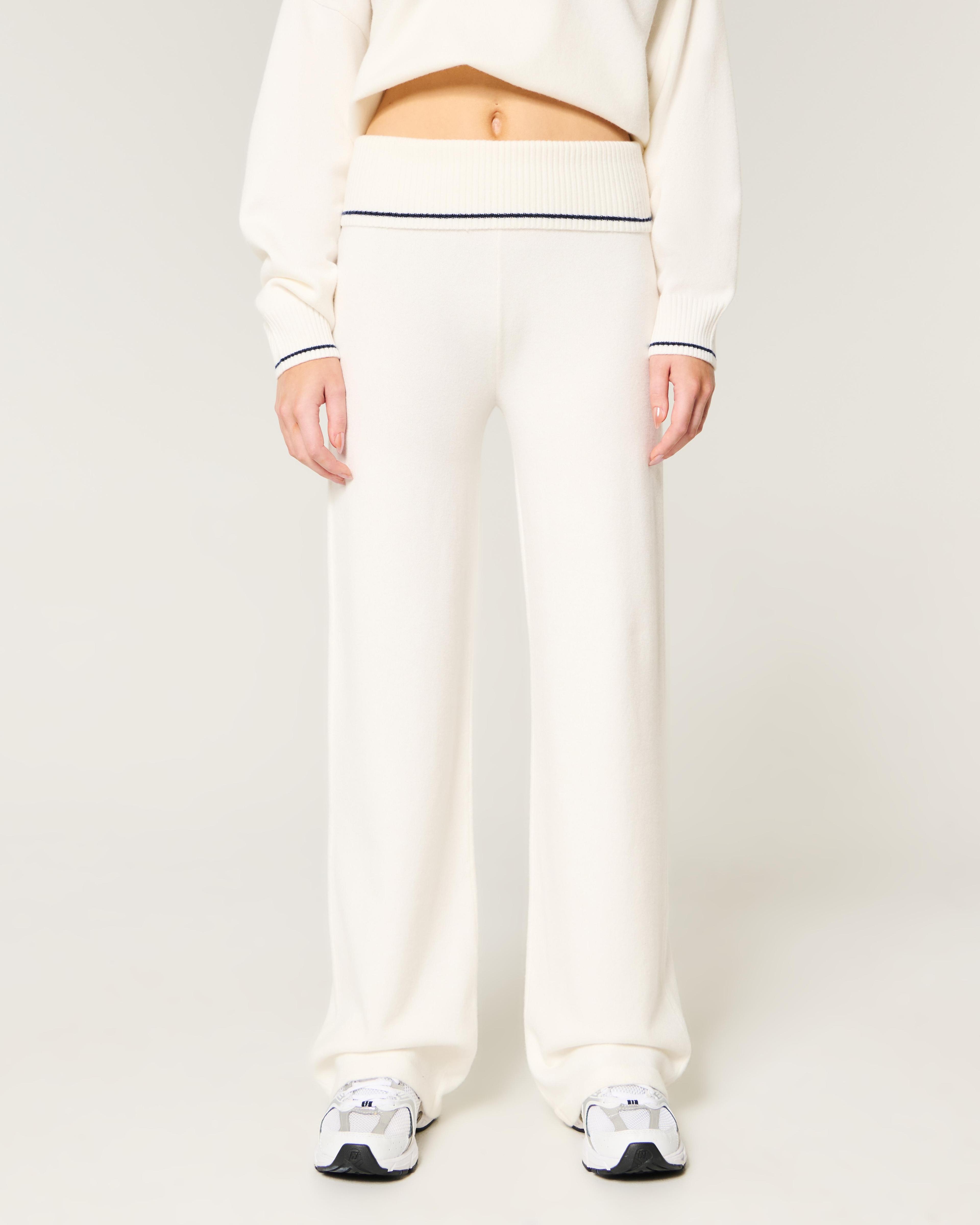 Gilly Hicks Sweater-Knit Foldover Waist Straight Pants Product Image