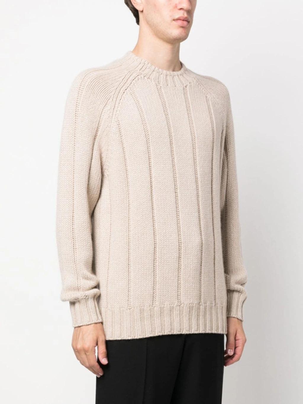 Ribbed Crew Neck Sweater Clothing In Brown Product Image