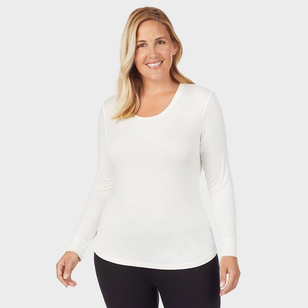 Warm Essentials by Cuddl Duds Womens Smooth Stretch Thermal Scoop Neck Top - Ivory 2X Product Image