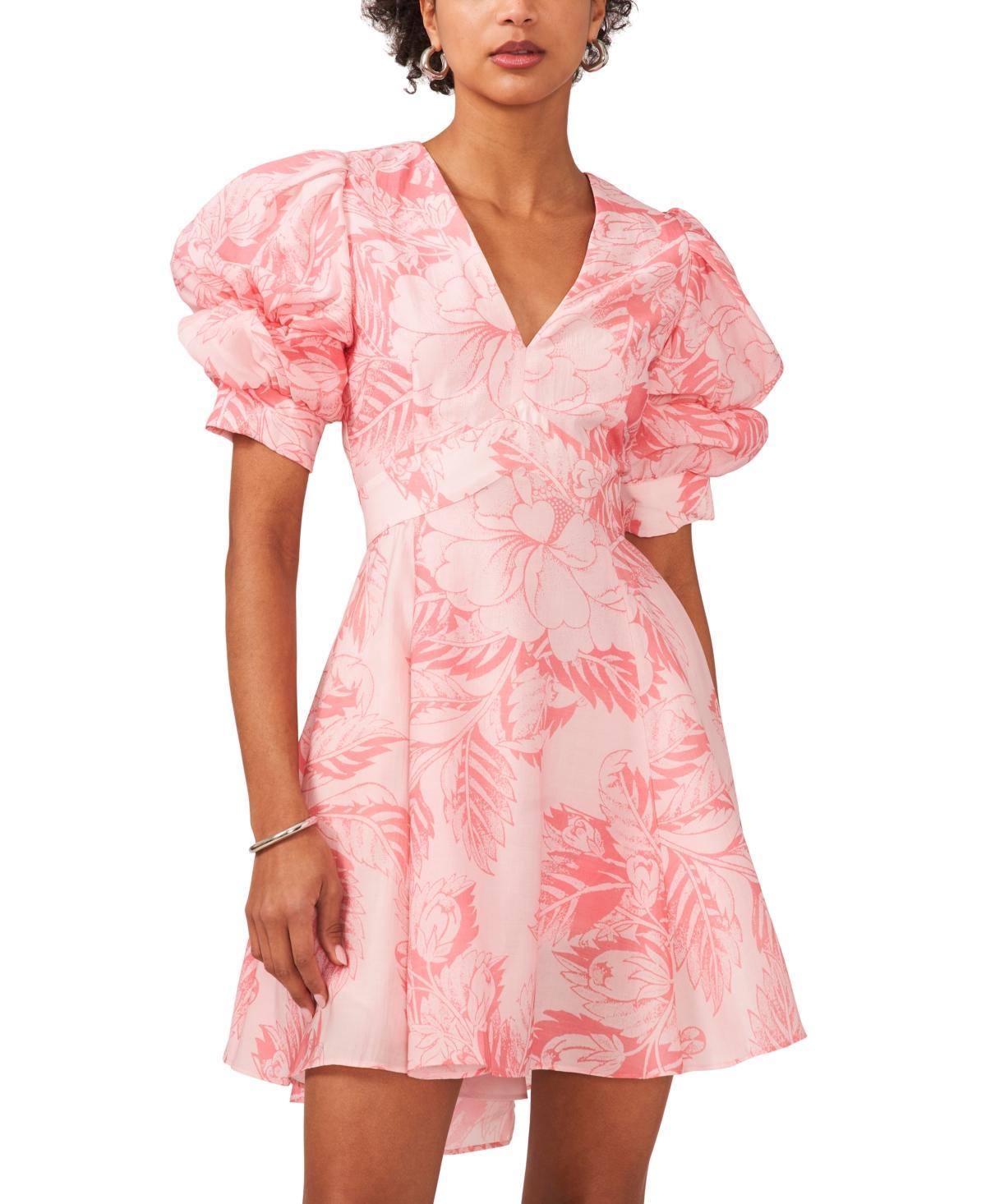 1.state Womens Printed V-Neck Tiered Bubble Puff Sleeve Mini Dress Product Image