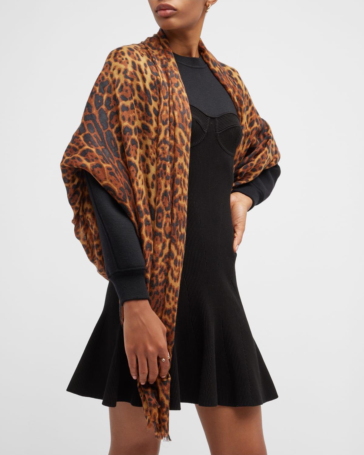 Womens Leopard Cashmere Scarf Product Image