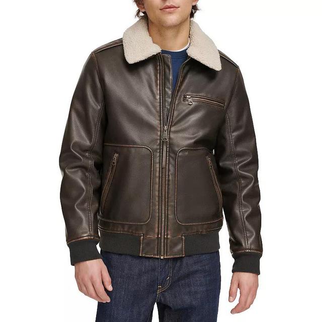 Mens Levis Faux Leather Sherpa Collar Aviator Bomber Jacket Product Image