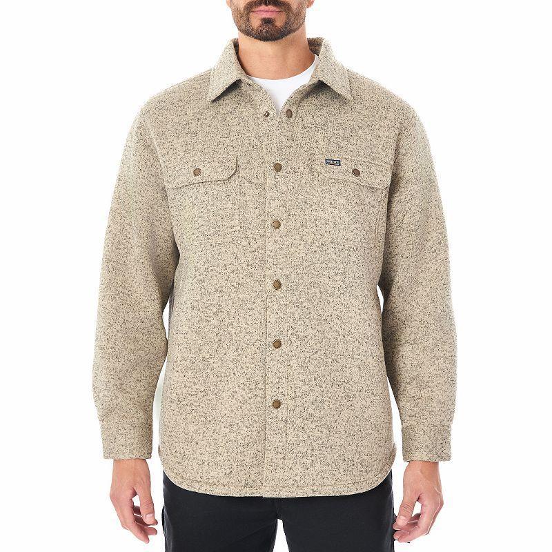 Mens Smiths Workwear Sherpa-Lined Sweater Fleece Snap Closure Shirt Jacket Oatmeal Grey Product Image