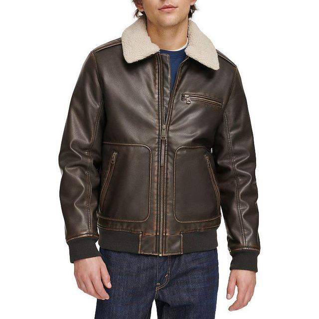 Mens Levis Faux Leather Bomber Jacket Dark Brown Product Image