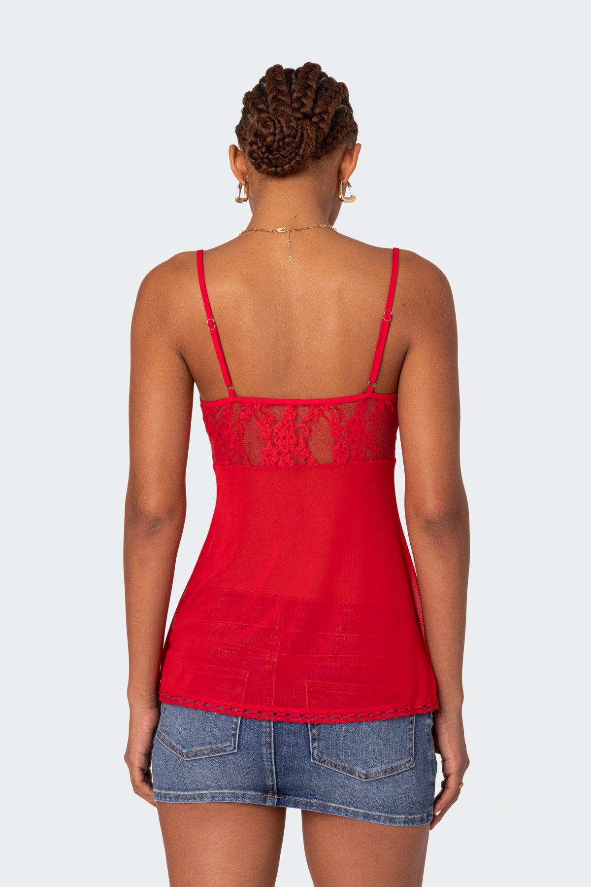 Mimosa Sheer Lace Long Tank Top Product Image