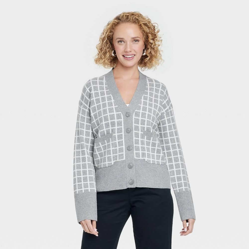 Womens Cozy Knit Everyday Cardigan - A New Day Light Windowpane M Product Image