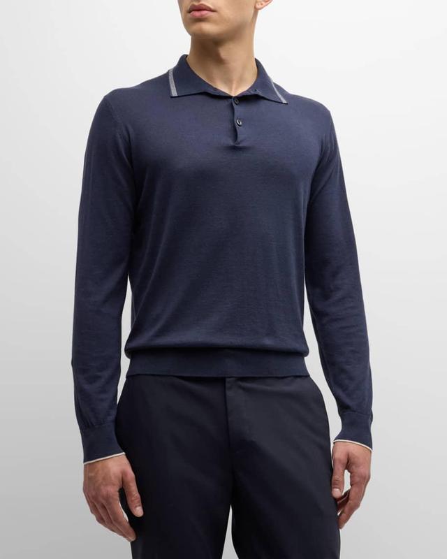 Mens Cotton-Cashmere Long-Sleeve Polo Shirt Product Image