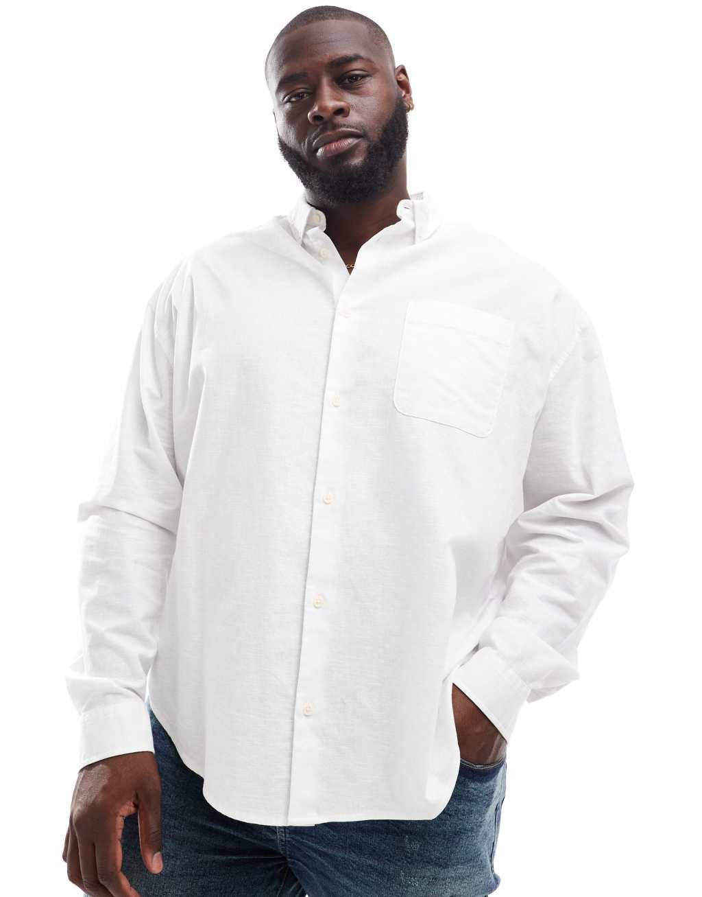 ASOS DESIGN 90s oversized linen blend shirt in white Product Image