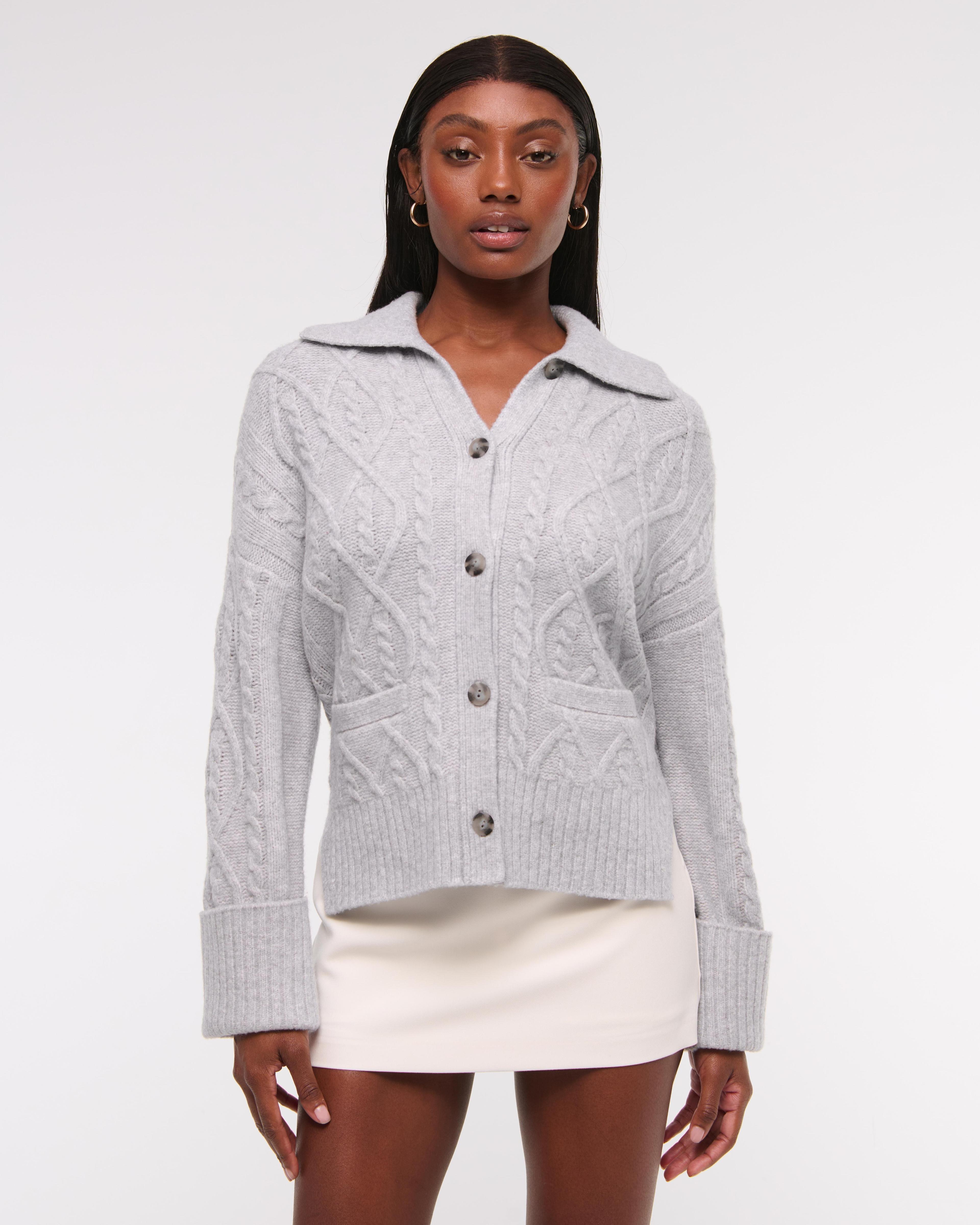 Cable-Knit Collared Cardigan Product Image