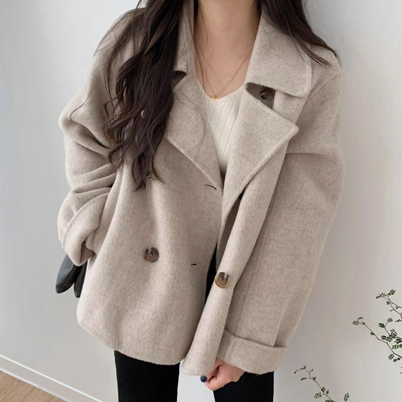 Lapel Collar Double-Breasted Coat Product Image