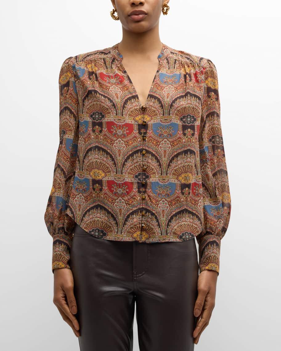 Esmeralda Long-Sleeve Silk Top Product Image