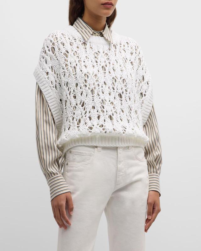 Womens Cotton Soft Feather Yarn Lace Stitch Sweater Product Image