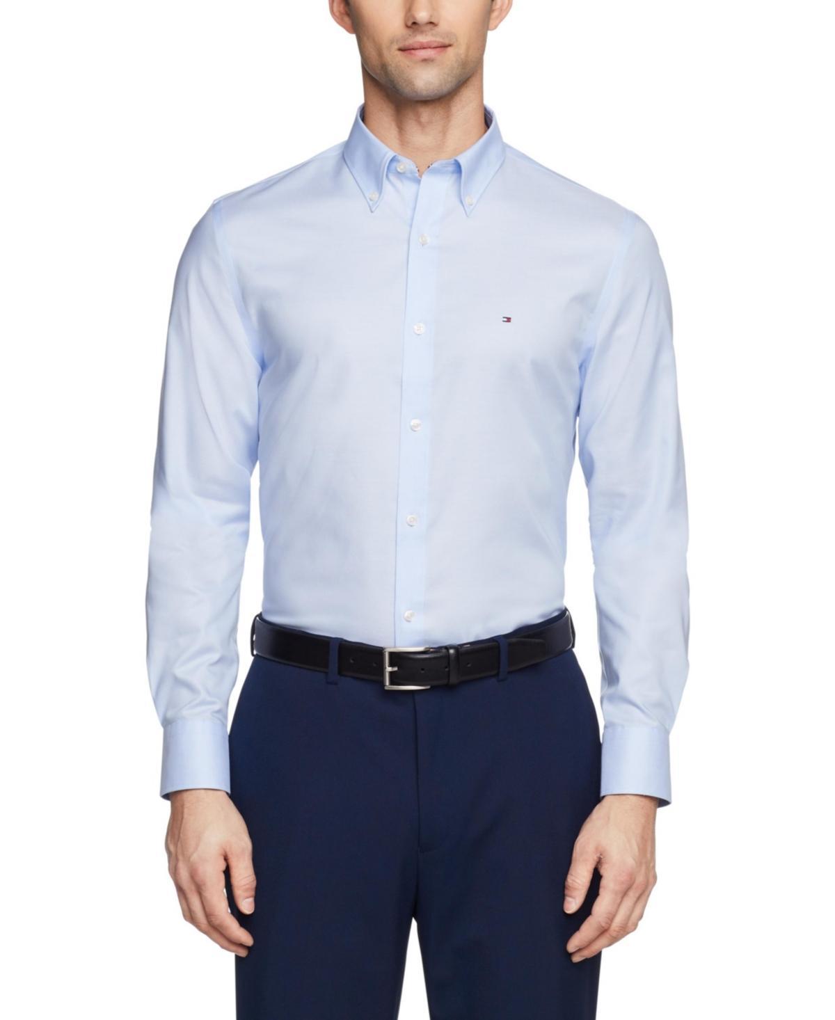 Tommy Hilfiger Mens Flex Slim Fit Wrinkle Free Stretch Pinpoint Oxford Dress Shirt Product Image