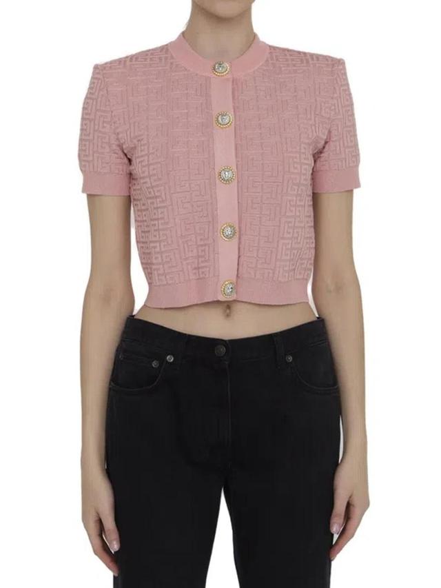 Cropped Buttoned Cardigan In Pink Product Image