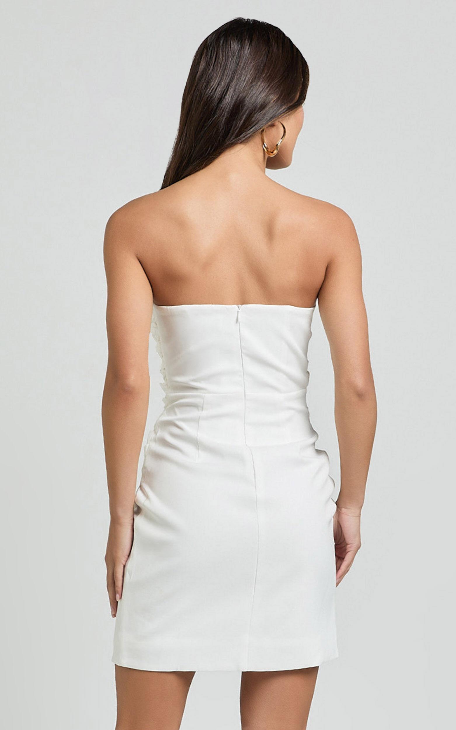 Akara Mini Dress - Strapless Wrap Dress in White Product Image