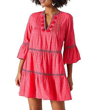 Tommy Bahama Cotton Clip Embroidered Tier Swim Cover Up Dress Product Image