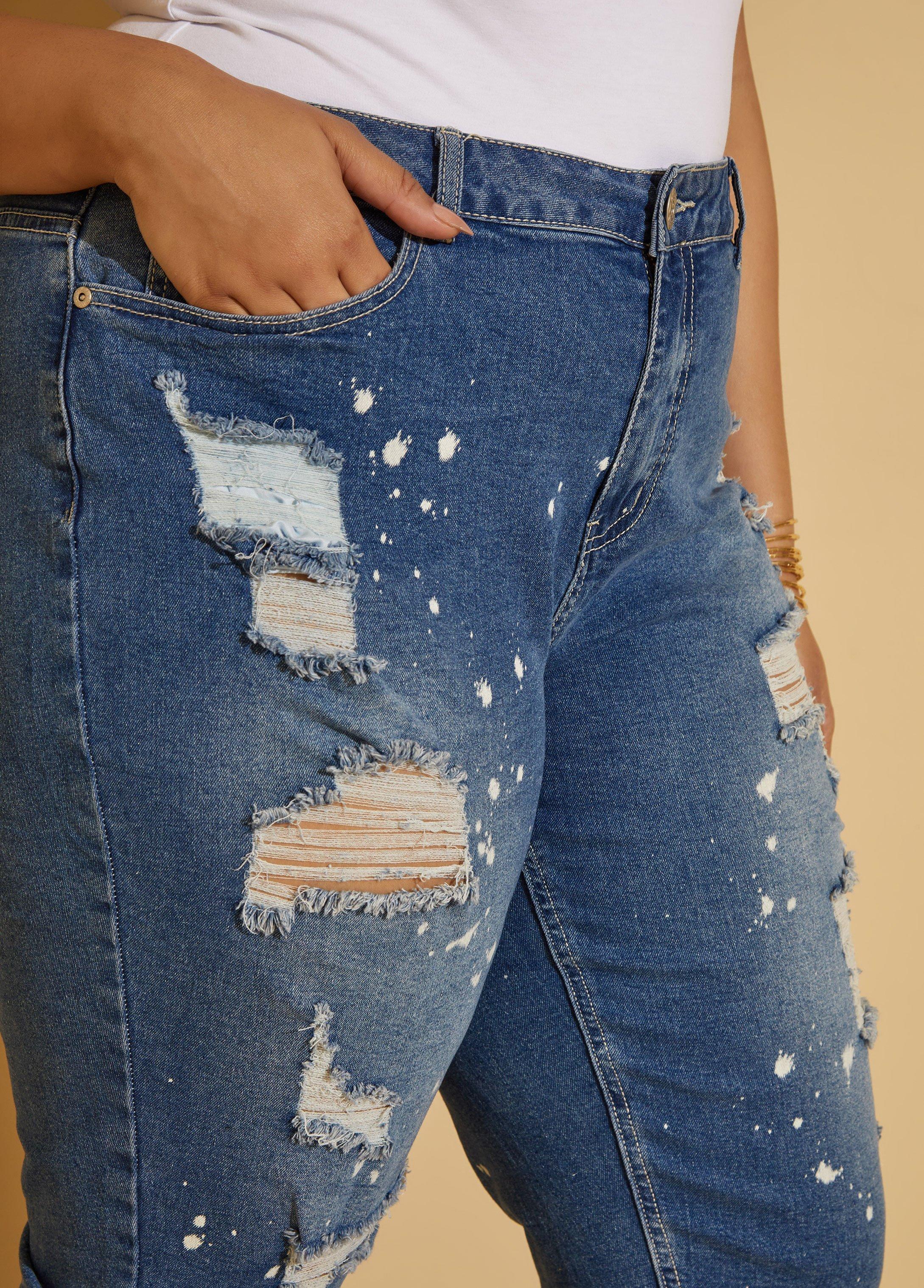 Distressed Bleached Denim Capris Product Image